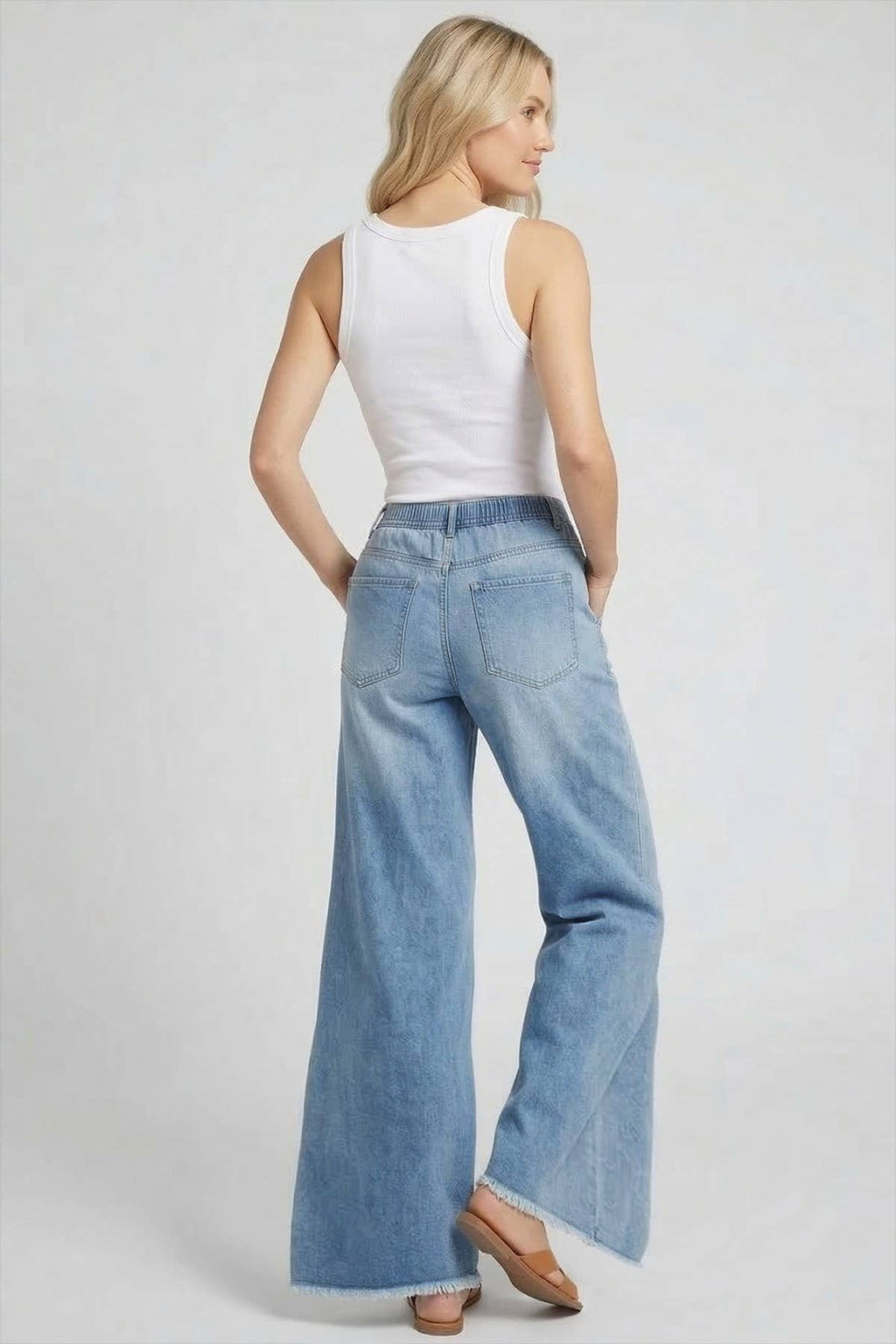 WIDE LEG DRAWSTRING DETAILED CASUAL JEANS W2440PIA