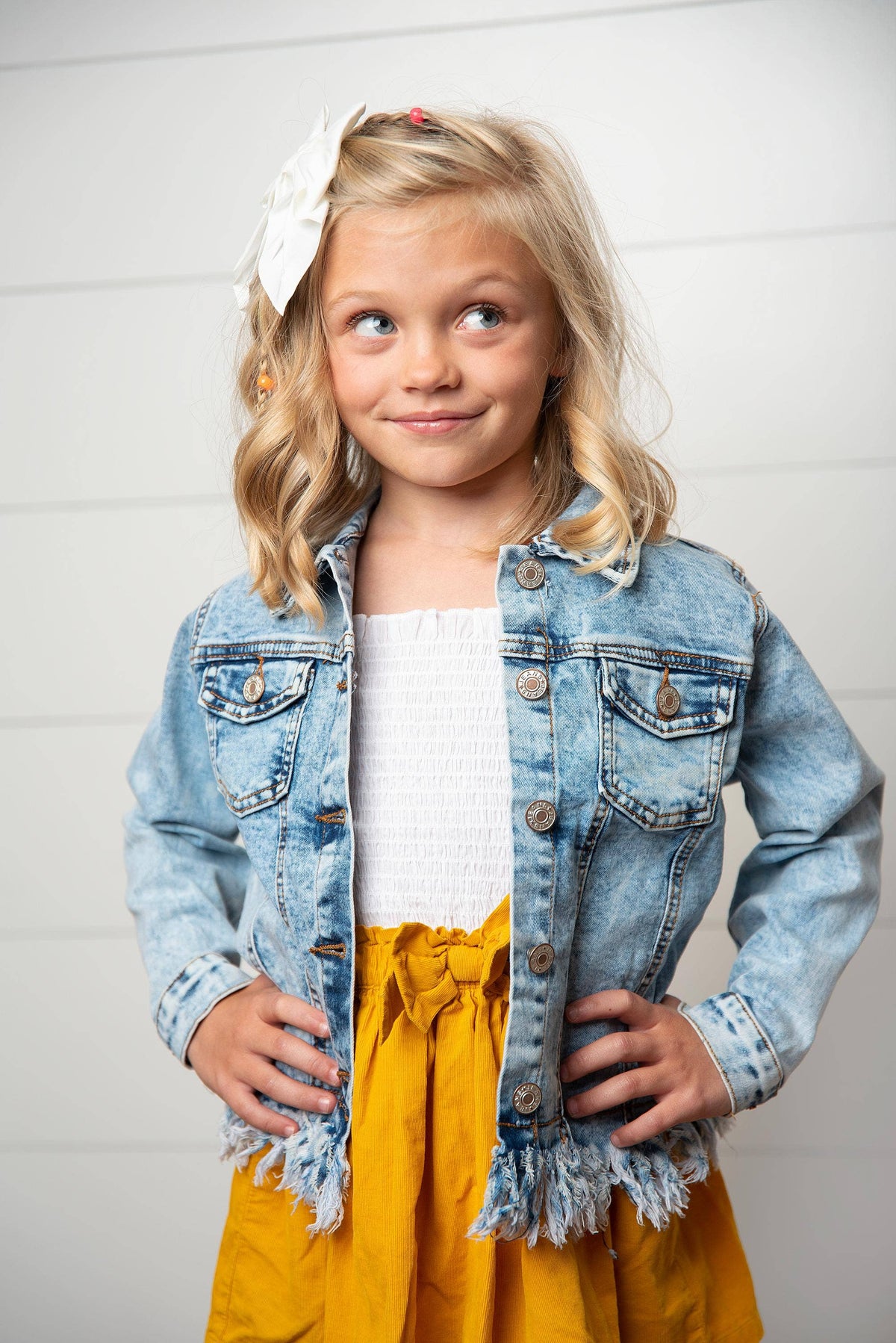 Kids Faded Denim Fringe Winter Button Jacket