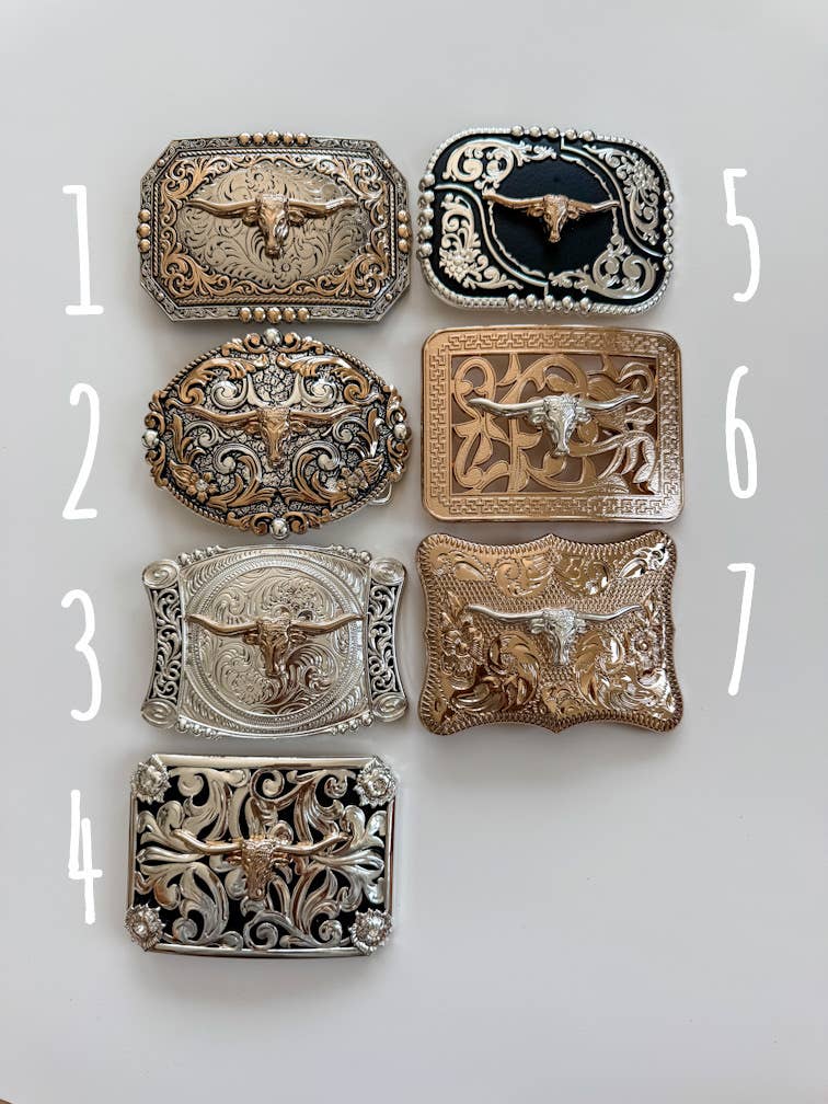 Western Longhorn Steer Metal Belt Buckle: 1