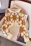 Elegant Fringe Crochet Knit Top: BROWN / One Size
