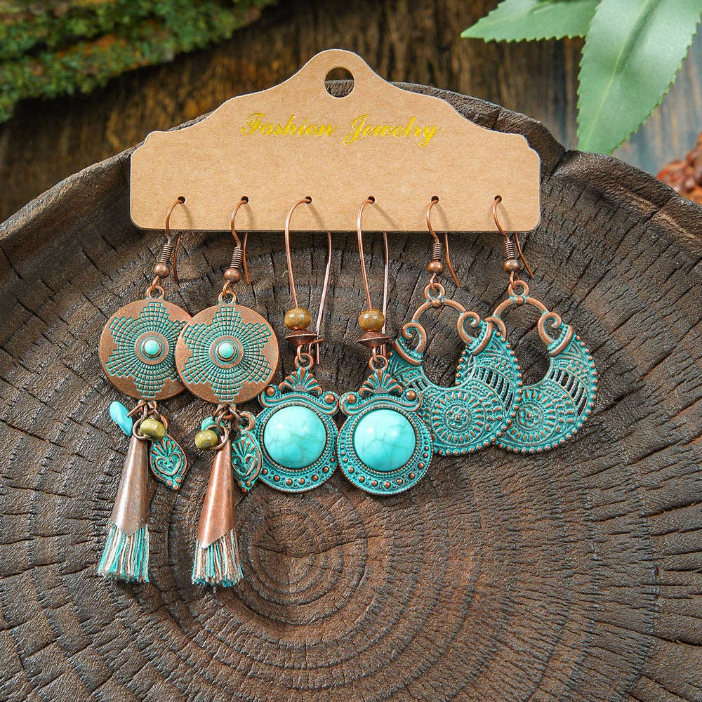 Boho Tassel Statement Earrings Jewelry Set: HQEF-1443