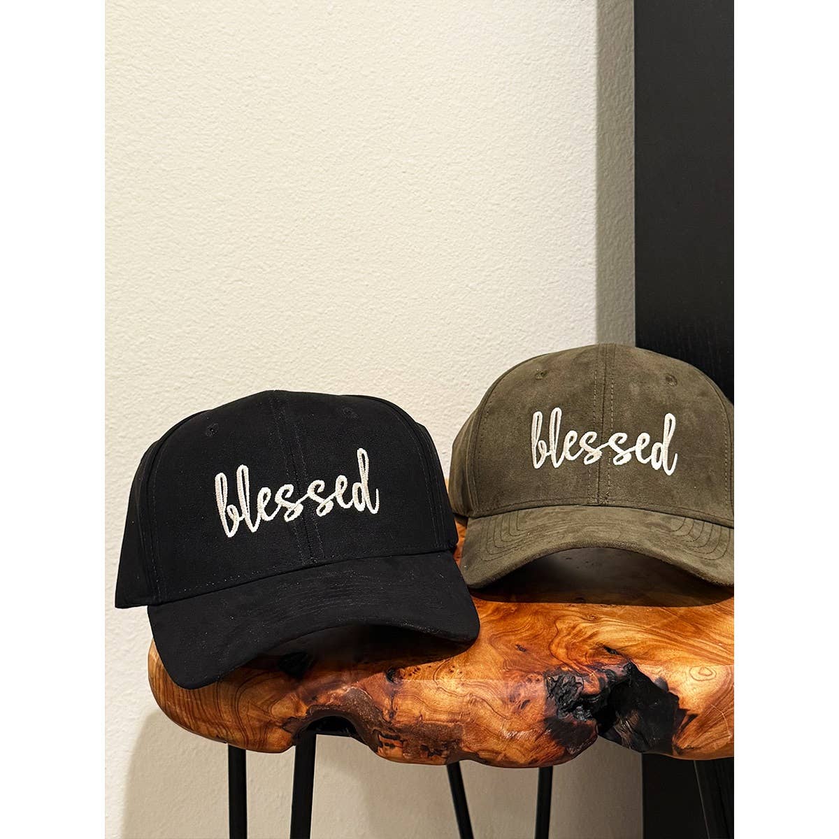 Blessed Embroidered Faux Suede Baseball Caps: CAMEL / ONE(6)
