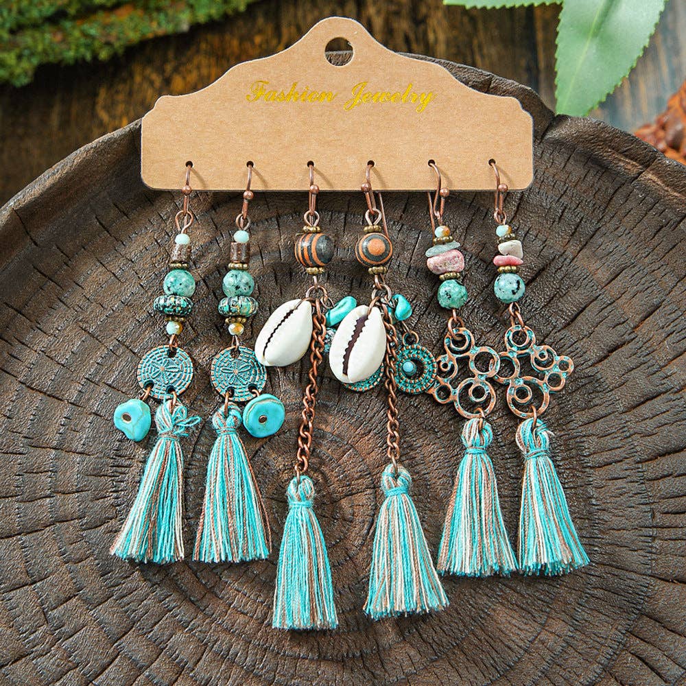 Boho Tassel Statement Earrings Jewelry Set: HQEF-1577