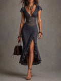Vintage Lace Design Maxi Dress for Women
