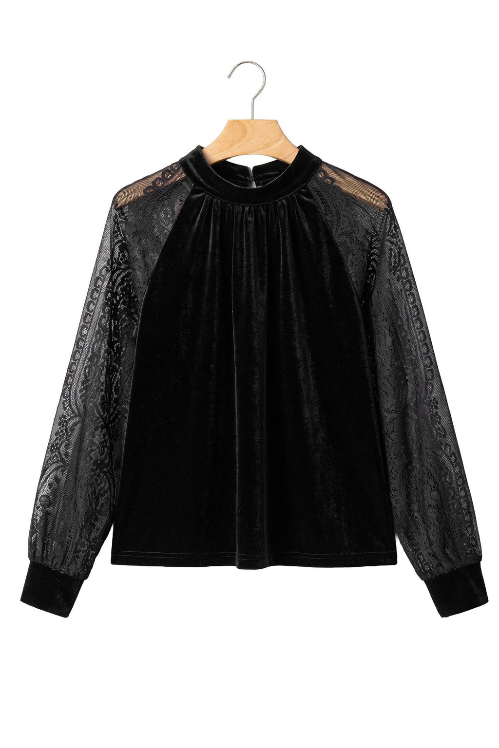 PRETTY BASH Velvet Patchwork Sheer Lace Blouse