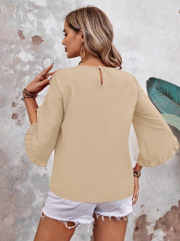 Summer Ruffle Loose Fit Sleeve Shirt - 95%+ Polyester