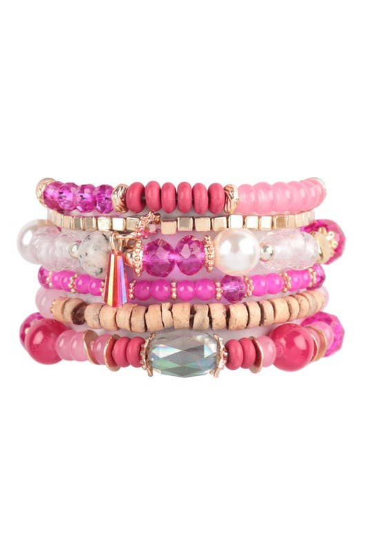 MULTI-STONE BEADS STACKABLE BRACELETS: NATURAL / ONE SIZE