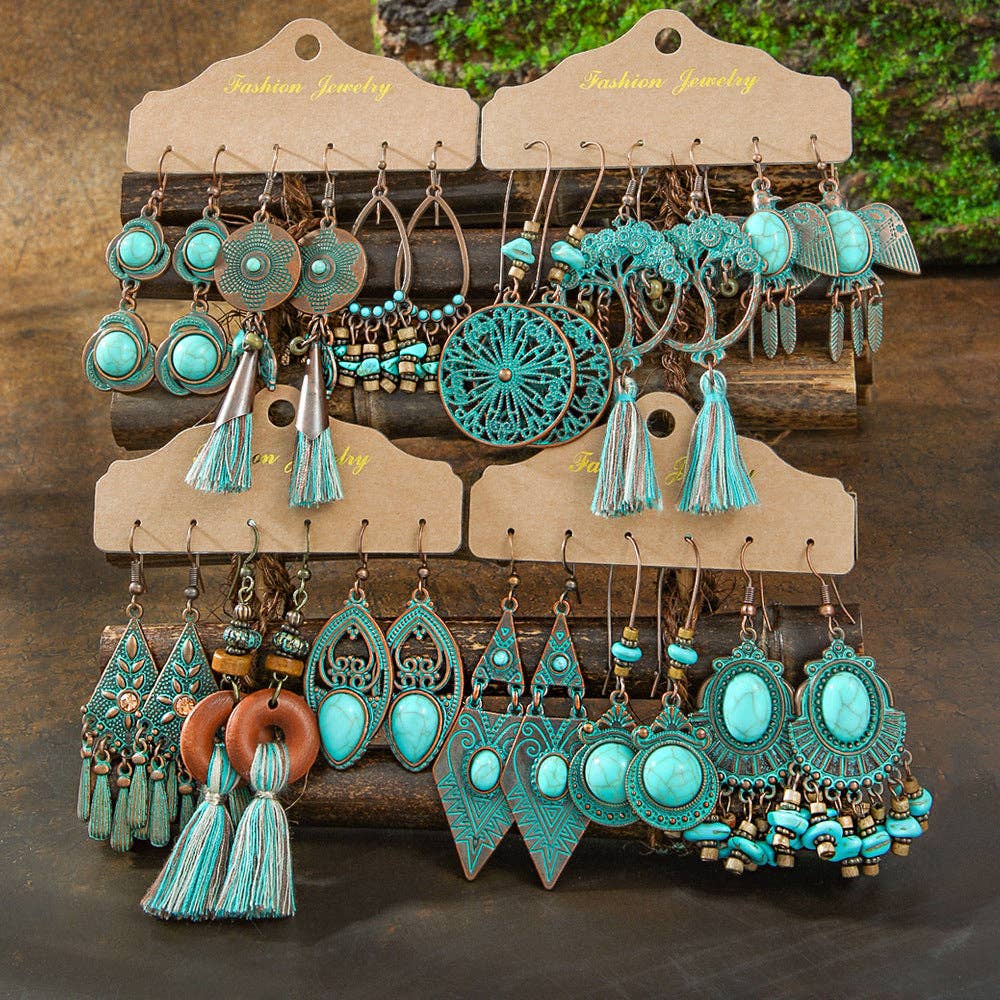 Boho Tassel Statement Earrings Jewelry Set: HQEF-1577