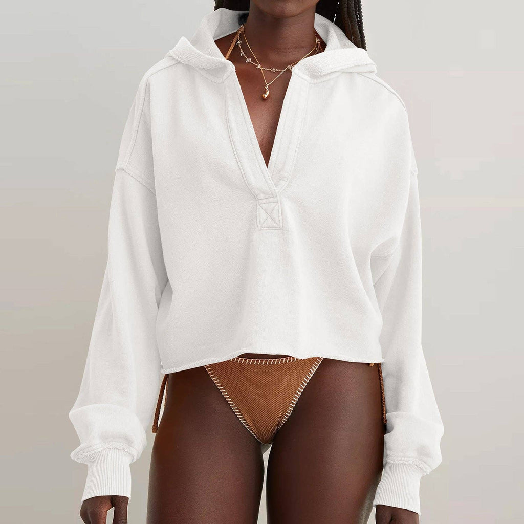 Oversized Hooded V Neck Sweatshirt Pullover Top