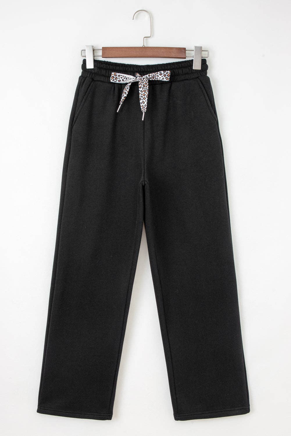 Leopard Drawstring Fleece Lined Elastic Waist Pants