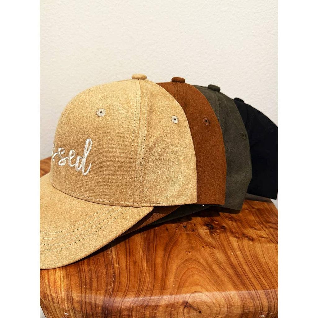 Blessed Embroidered Faux Suede Baseball Caps: CAMEL / ONE(6)