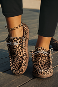 Western Leopard Faux Suede Lace-up Decor Slip On Shoes