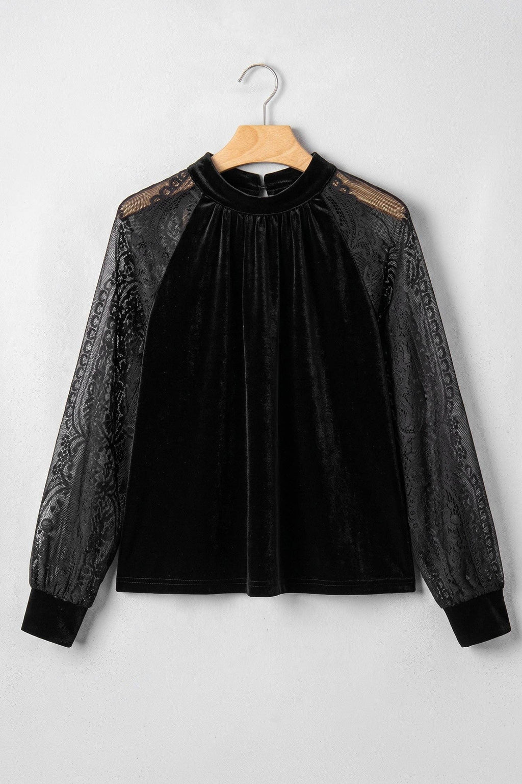 PRETTY BASH Velvet Patchwork Sheer Lace Blouse