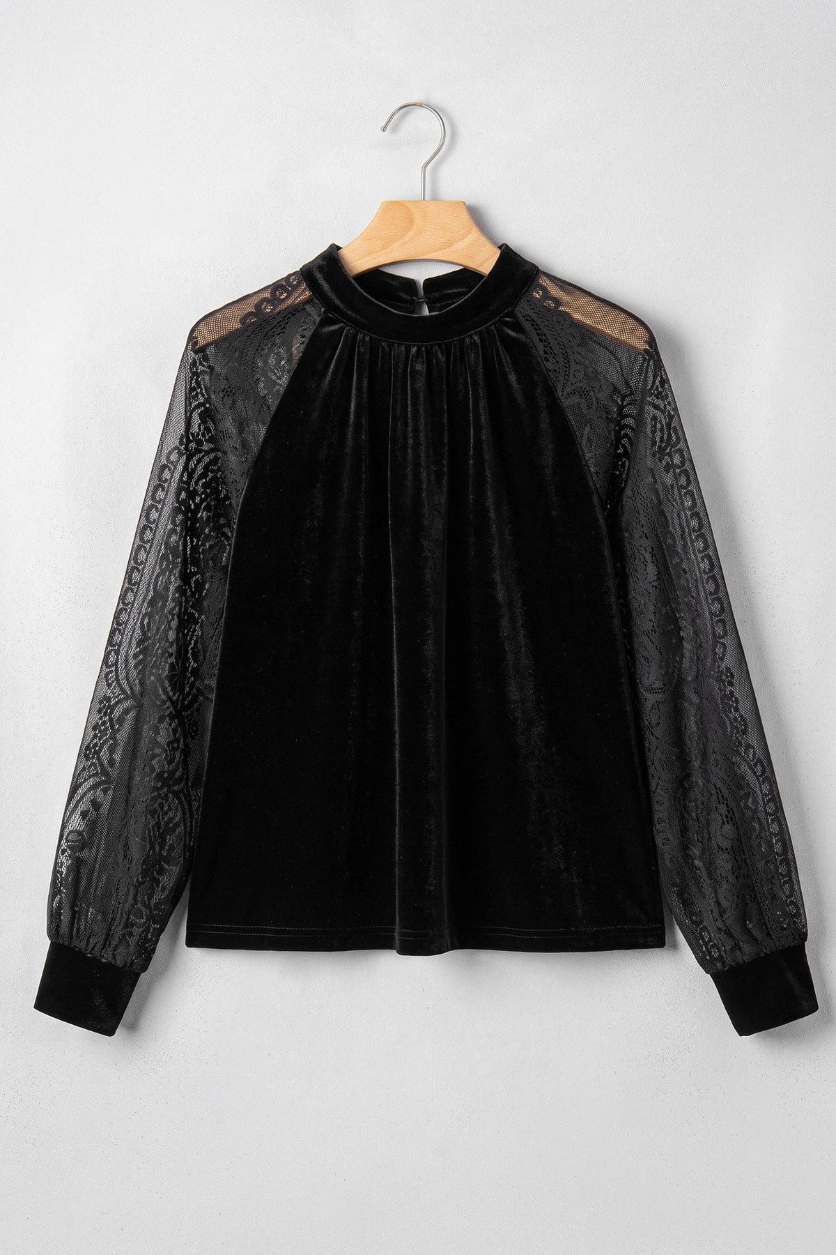 PRETTY BASH Velvet Patchwork Sheer Lace Blouse