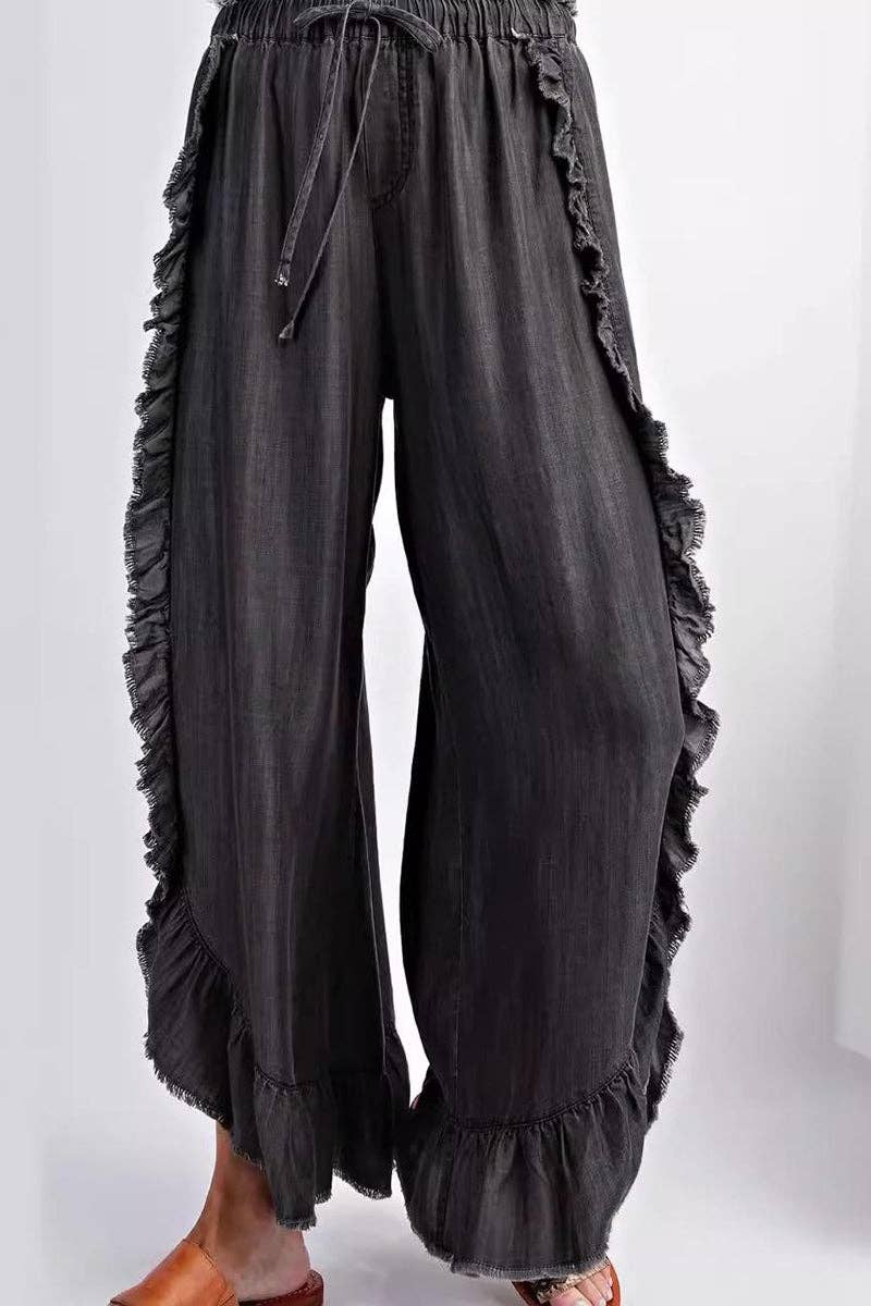Ruffled Wide Leg Casual Pants