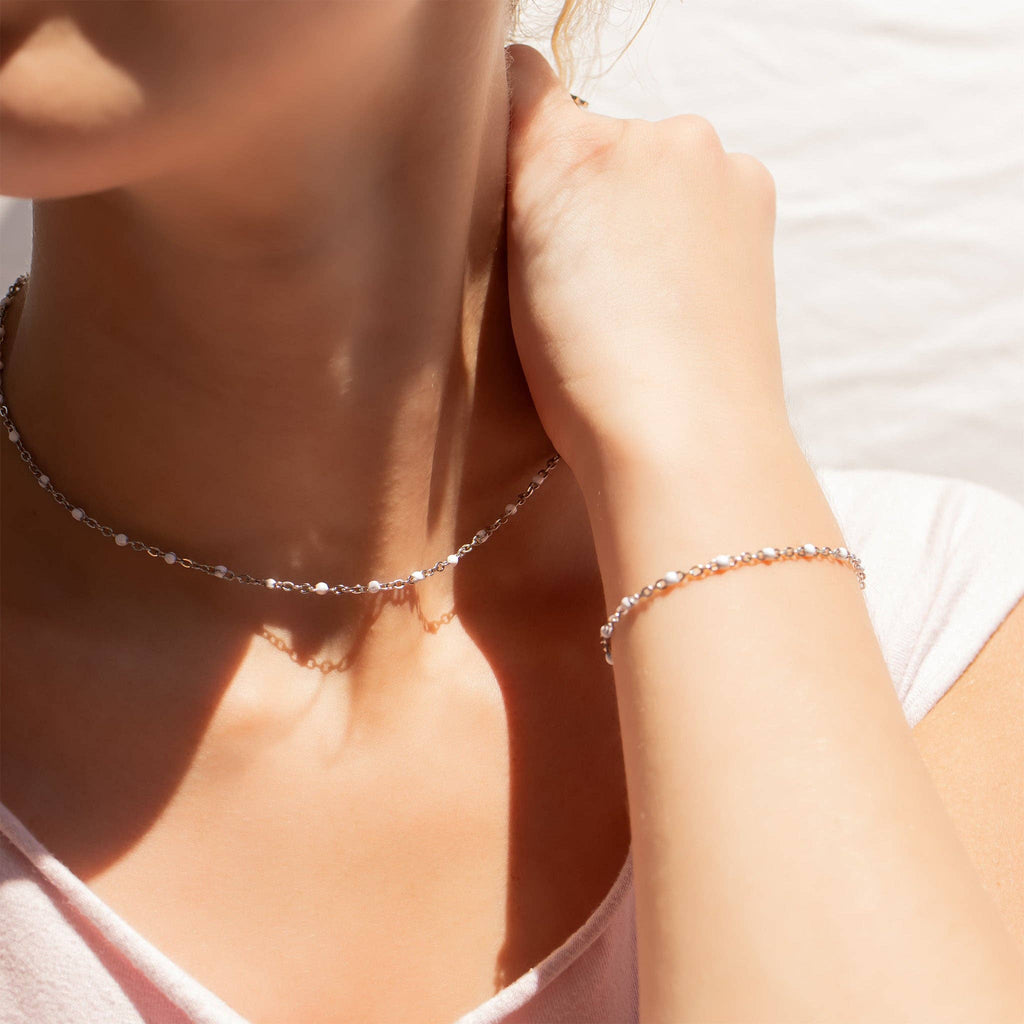 18K Gold PVD Stainless Steel White Confetti Chain Necklace: Stainless / 16+2"