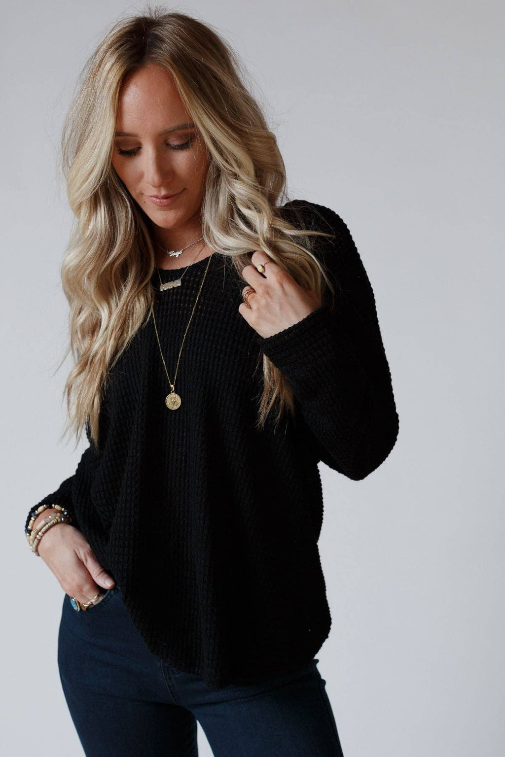 Flattering Open Back Thermal Knit Top