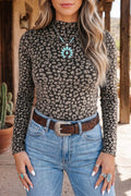 Leopard Print Velvet Long Sleeve Western Style Pullover Top