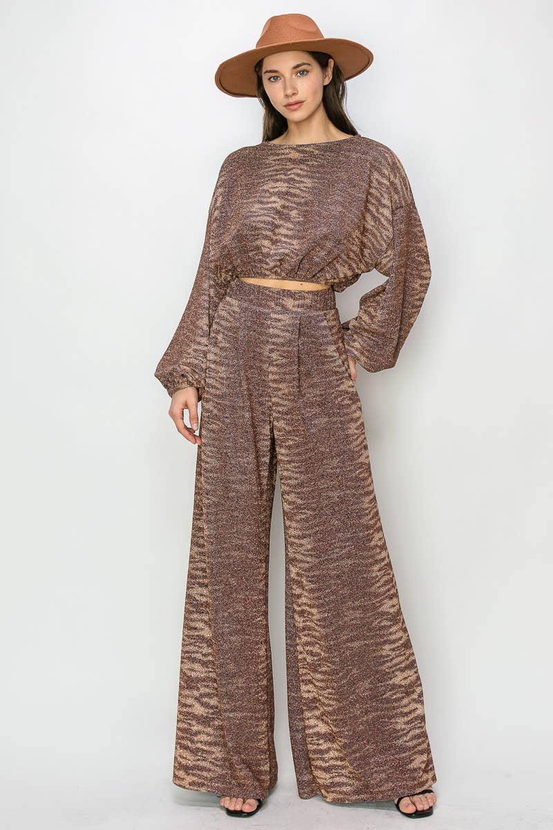 METALLIC PRINTED PALAZZO PANTS 2370