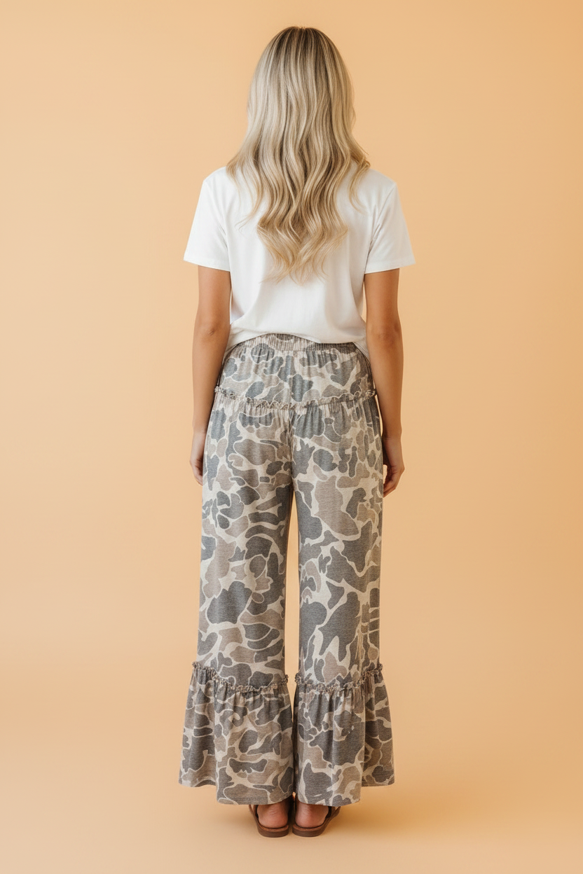 PRETTY BASH Abstract Camo & Leopard Wide Leg Pants