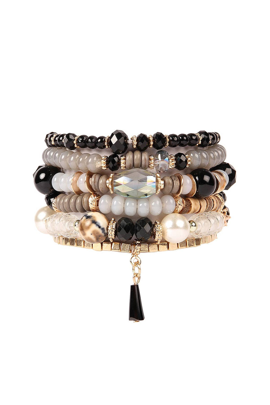 MULTI-STONE BEADS STACKABLE BRACELETS: NATURAL / ONE SIZE