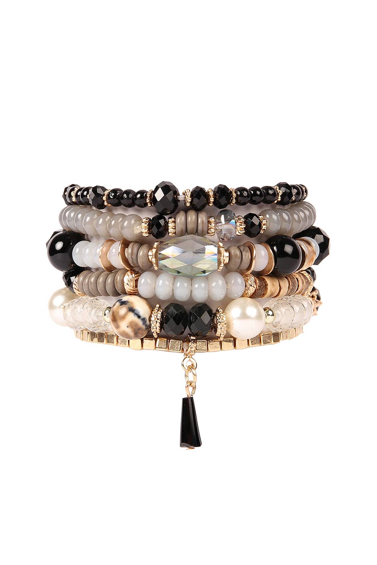 MULTI-STONE BEADS STACKABLE BRACELETS: NATURAL / ONE SIZE