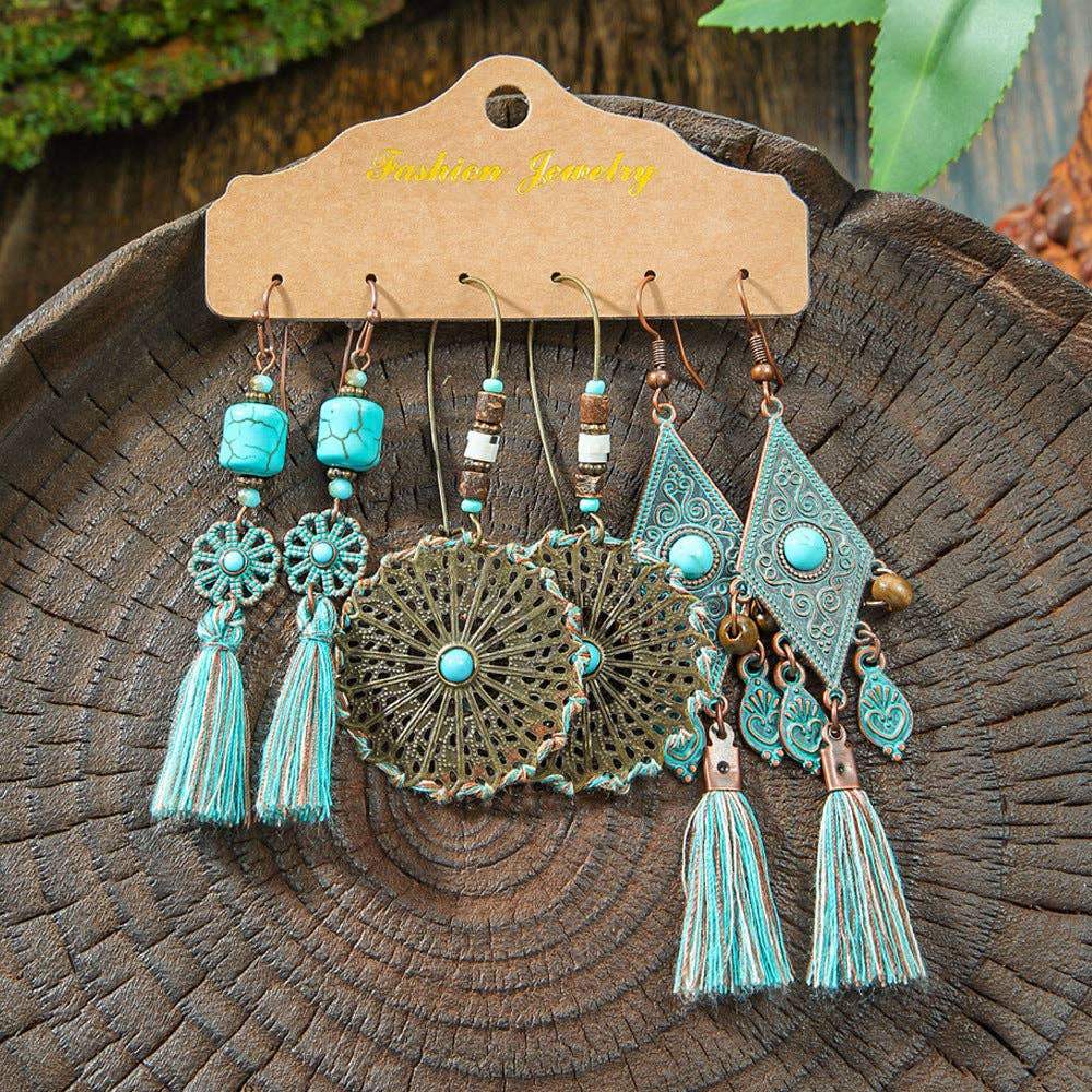 Boho Tassel Statement Earrings Jewelry Set: HQEF-1577