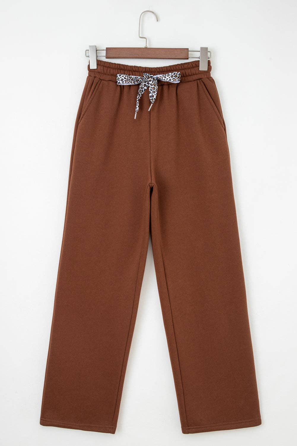 Leopard Drawstring Fleece Lined Elastic Waist Pants