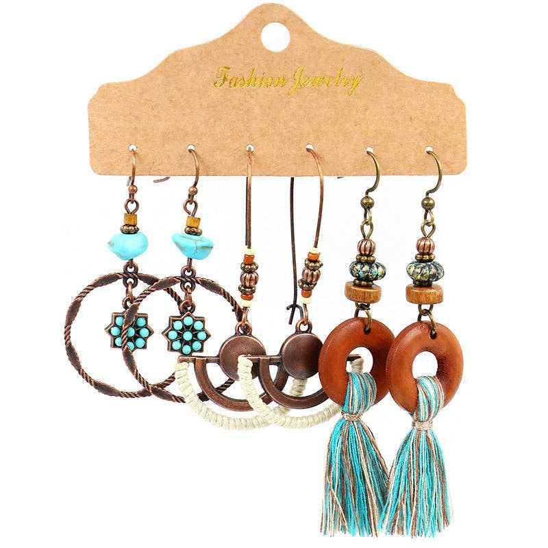 Boho Tassel Statement Earrings Jewelry Set: HQEF-1443