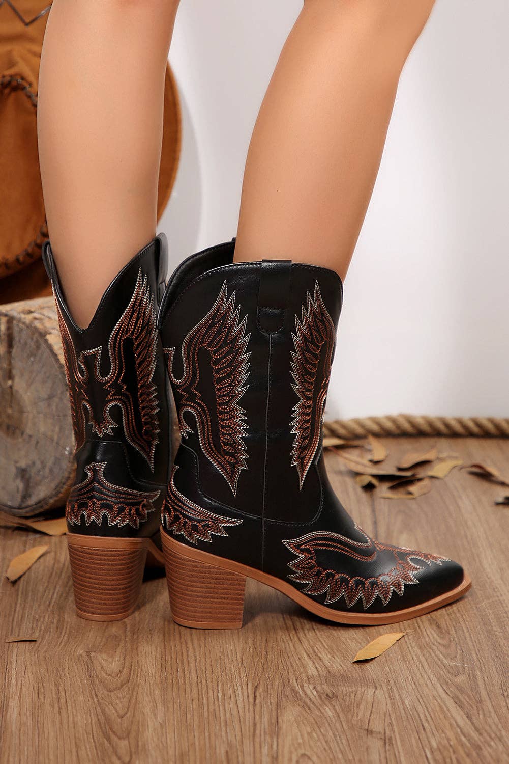 Mackenzie Western Eagle Embroidered Faux Leather Boots