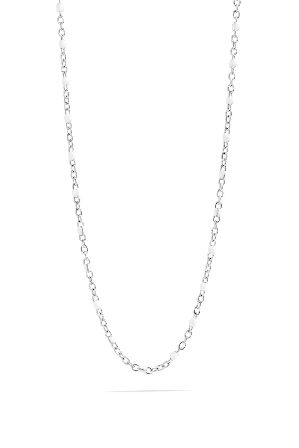 Silver chain necklace on a white background