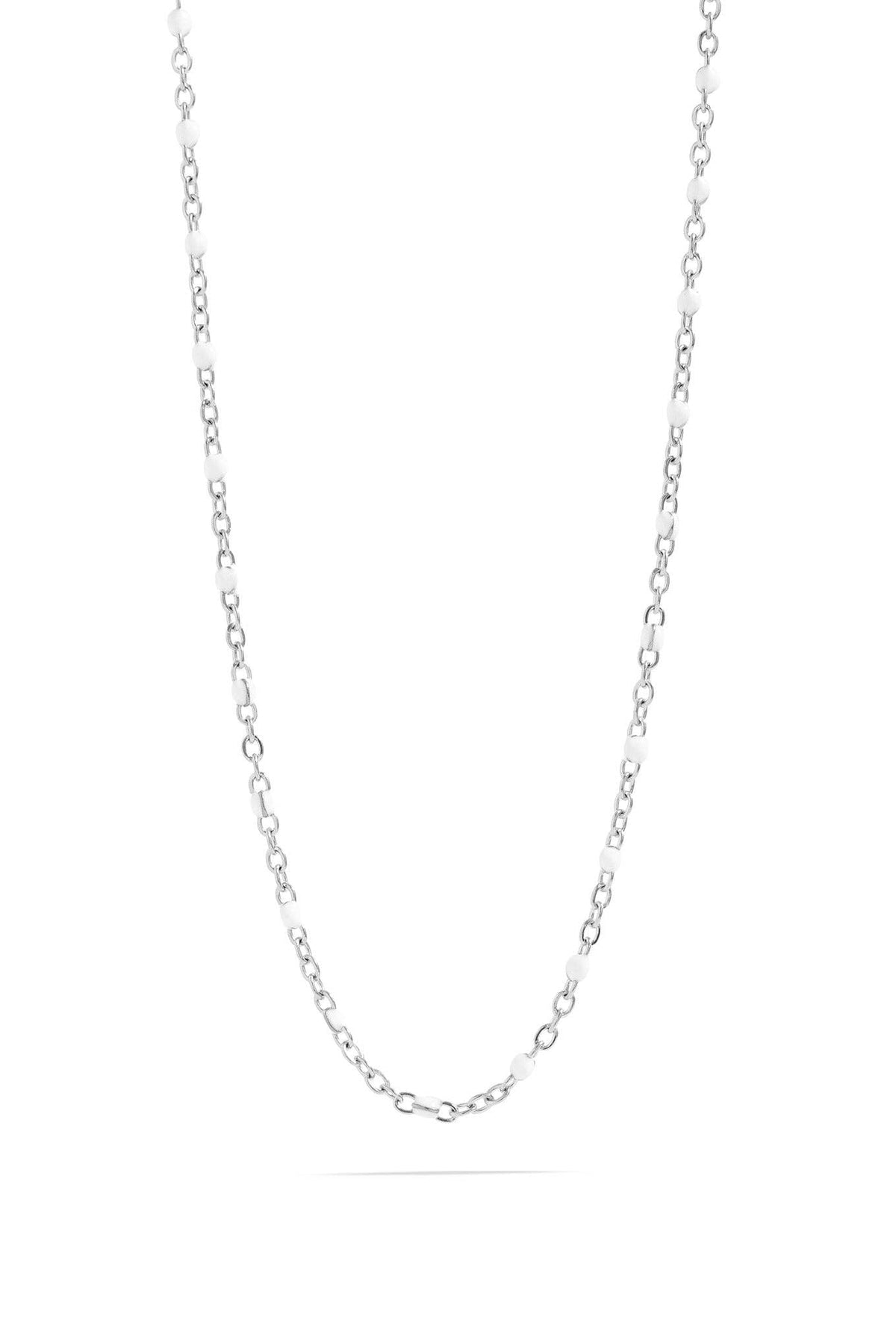 Silver chain necklace on a white background