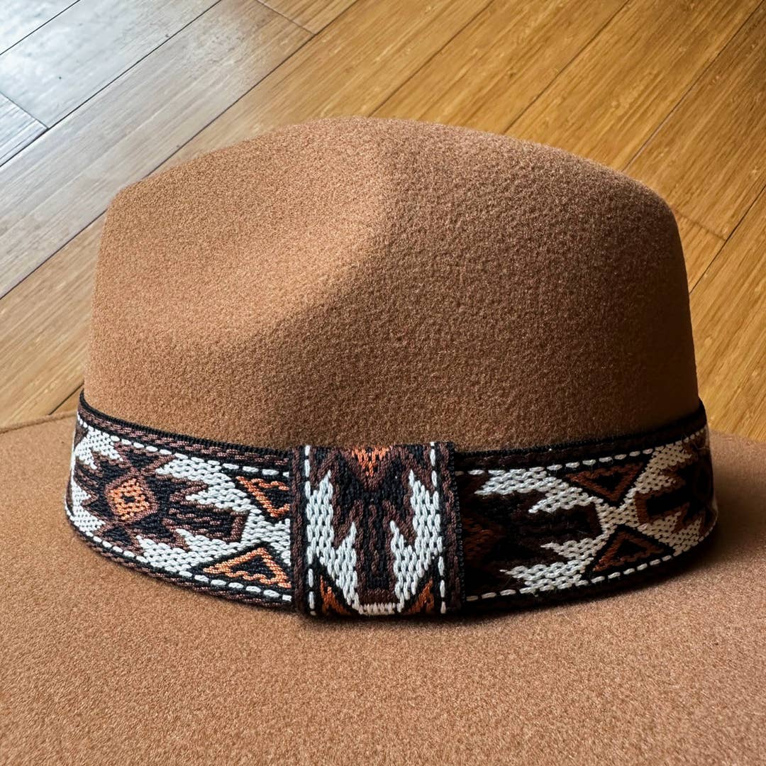 Camel Boho Fedora Hat – Western Aztec Styling Accessory: Camel / One Size
