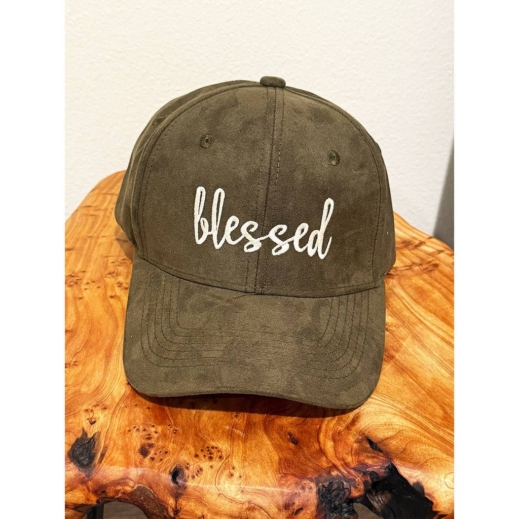 Blessed Embroidered Faux Suede Baseball Caps: CAMEL / ONE(6)