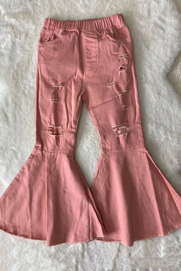Girls Distressed Pink Bell Bottoms Jeans