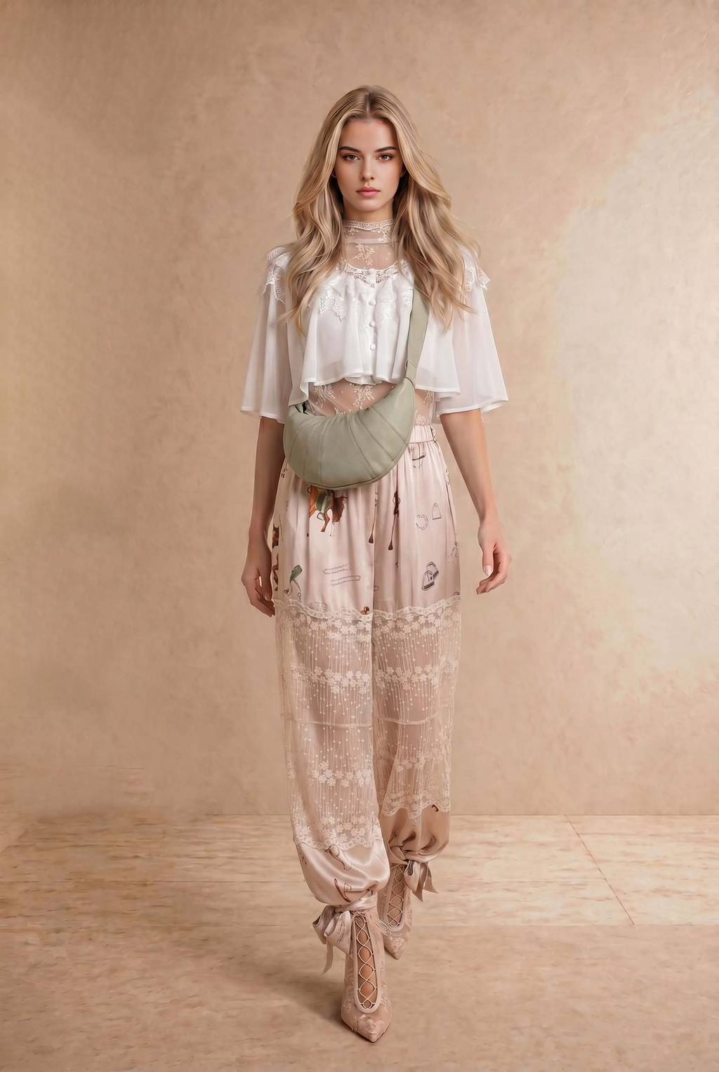 Chiffon Lace Shoulder Cape Like Crop Blouse Top
