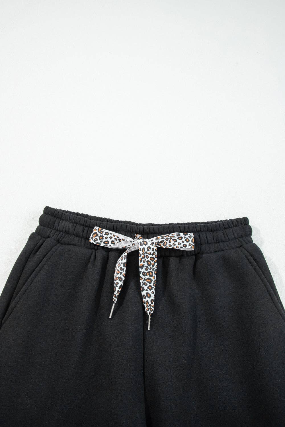 Leopard Drawstring Fleece Lined Elastic Waist Pants