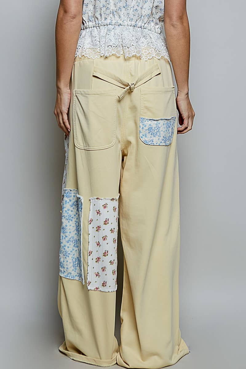 Patchwork Detail Denim Straight Fit Pants