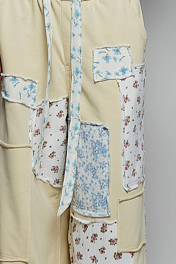 Patchwork Detail Denim Straight Fit Pants