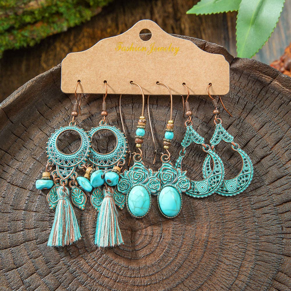Boho Tassel Statement Earrings Jewelry Set: HQEF-1577
