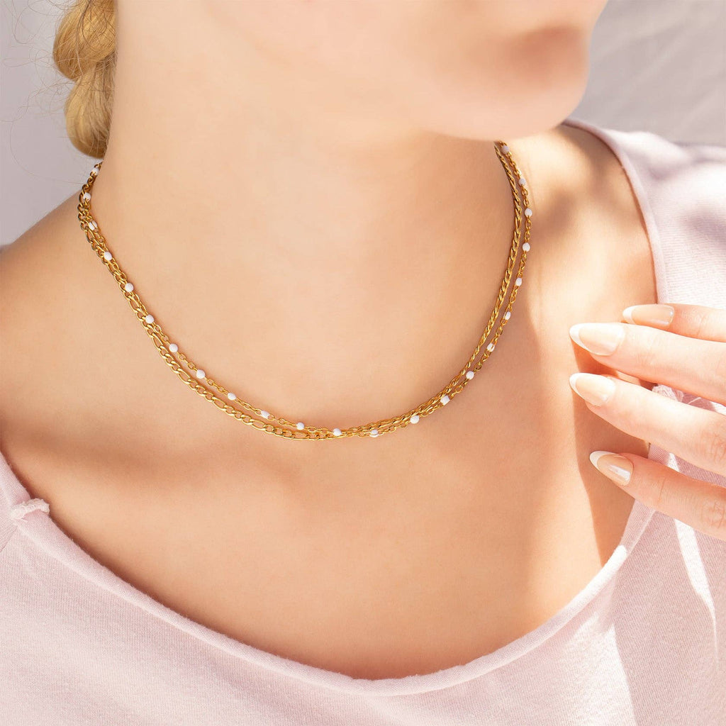 18K Gold PVD Stainless Steel White Confetti Chain Necklace: Stainless / 16+2"