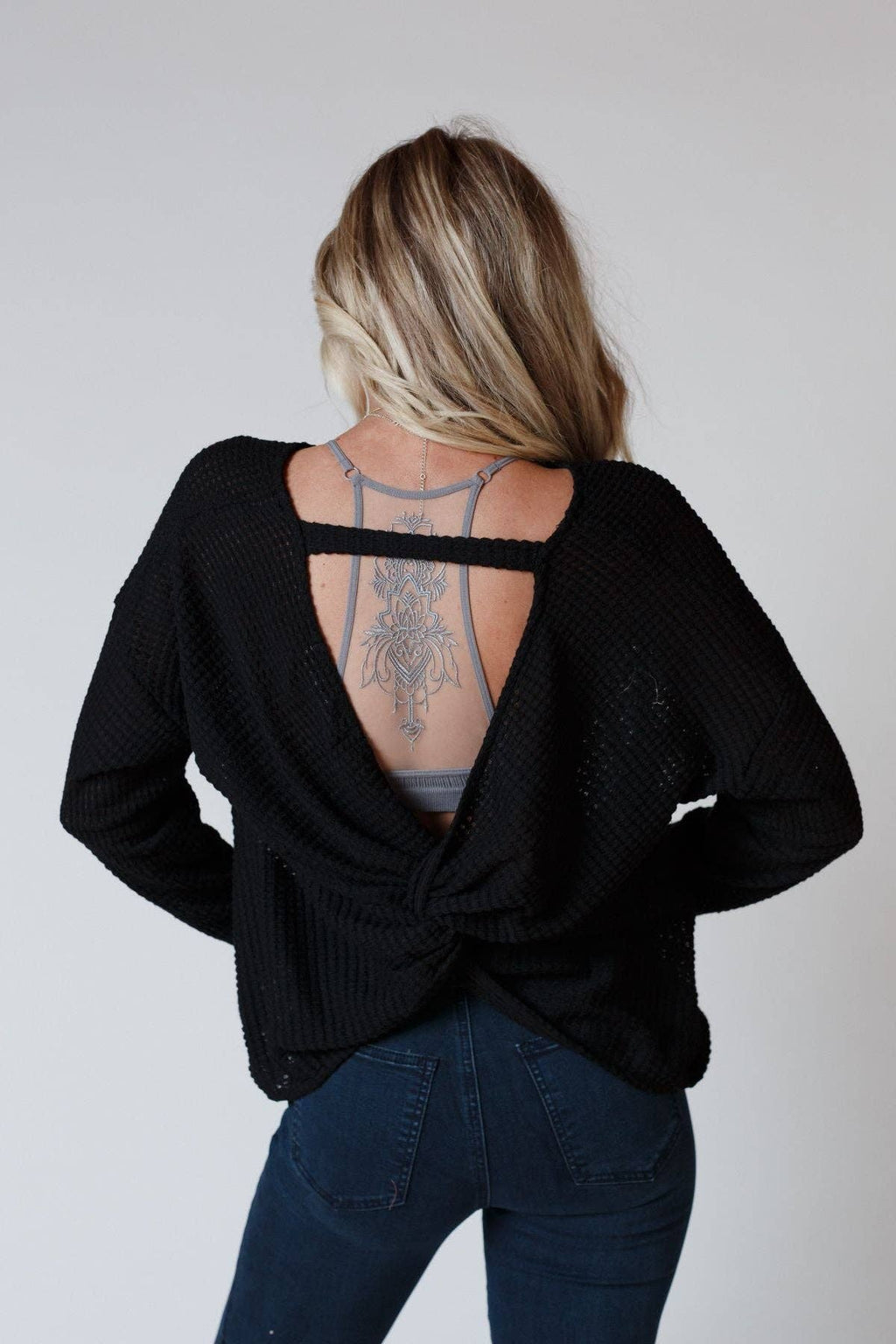 Flattering Open Back Thermal Knit Top