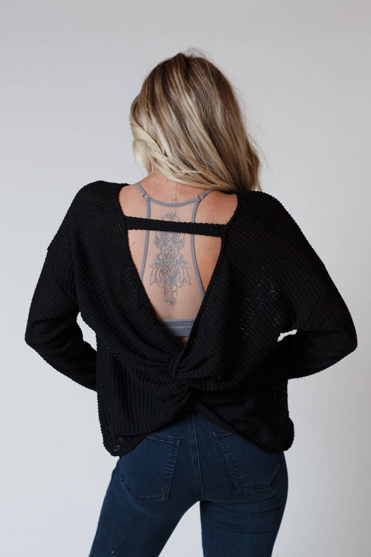 Flattering Open Back Thermal Knit Top