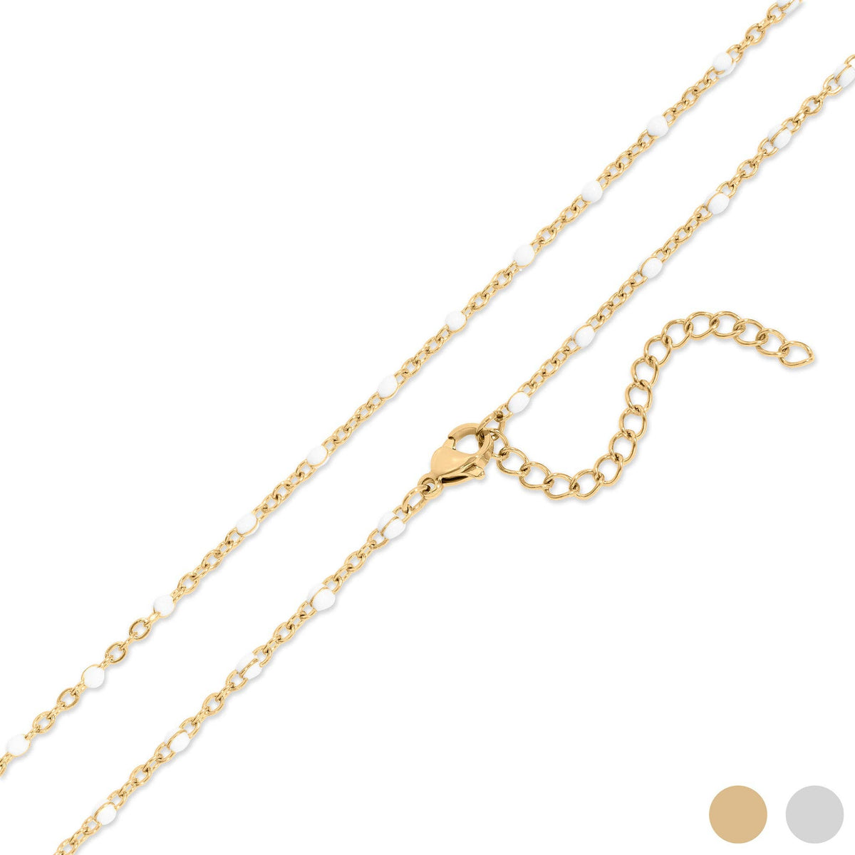18K Gold PVD Stainless Steel White Confetti Chain Necklace: Stainless / 16+2"
