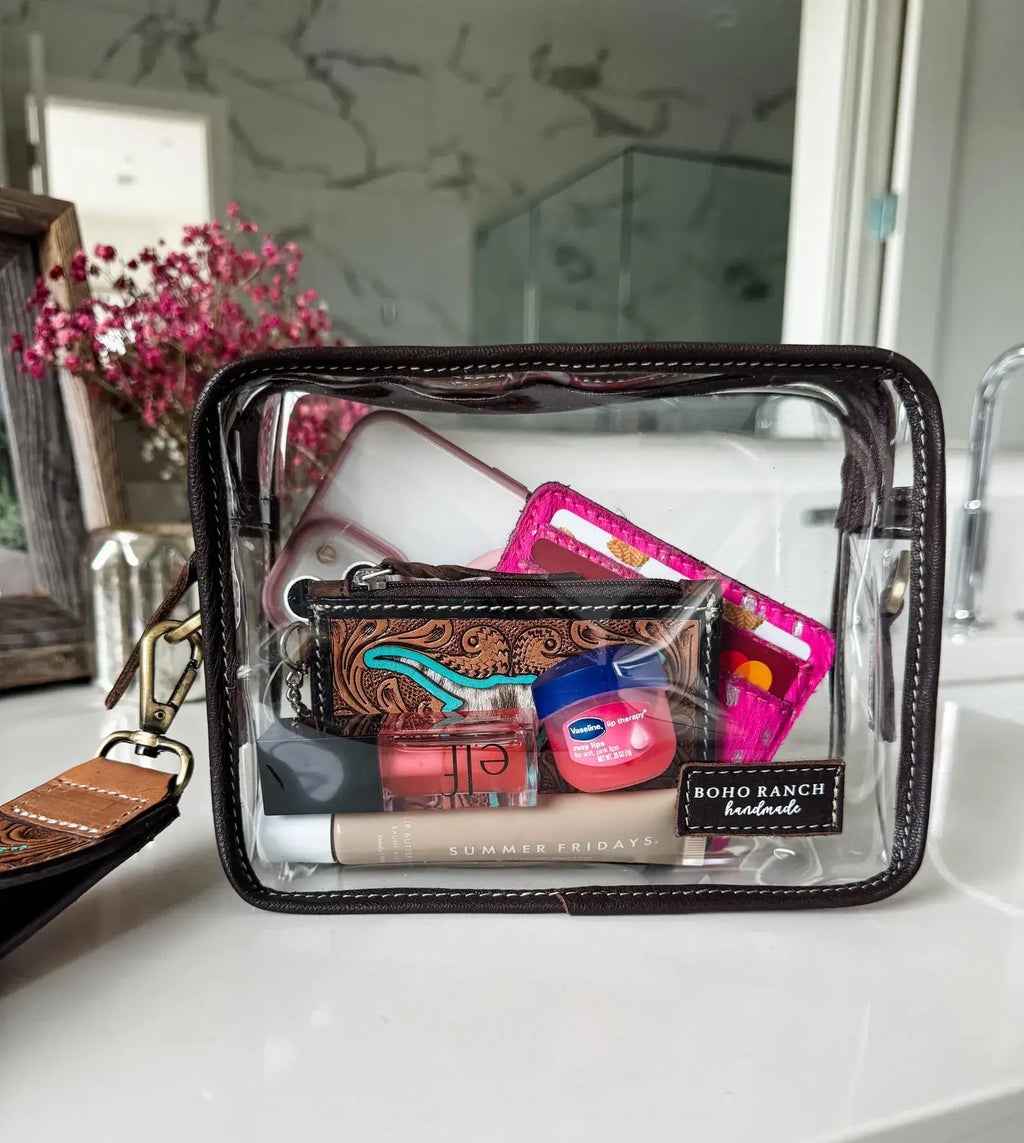 DARLA CLEAR WRISTLET | transparent western purse - game day : TAN