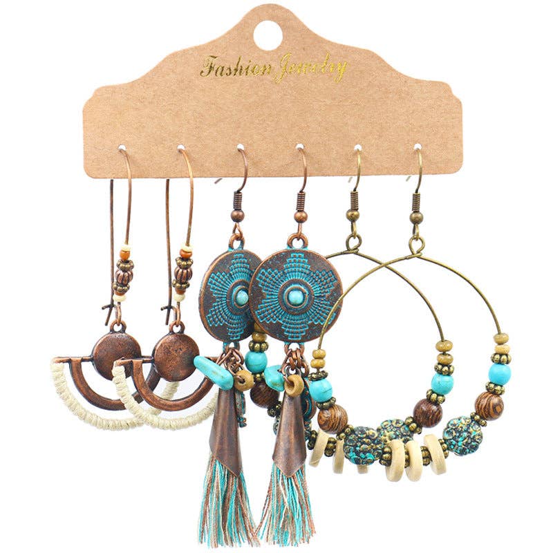 Boho Tassel Statement Earrings Jewelry Set: HQEF-1577