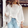 Ladies Bat Sleeves Hollow Out Knit Blouse