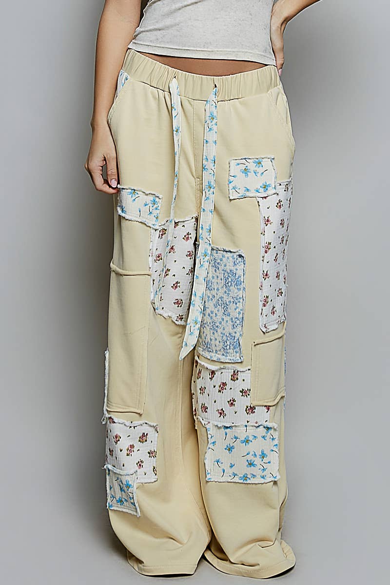 Patchwork Detail Denim Straight Fit Pants