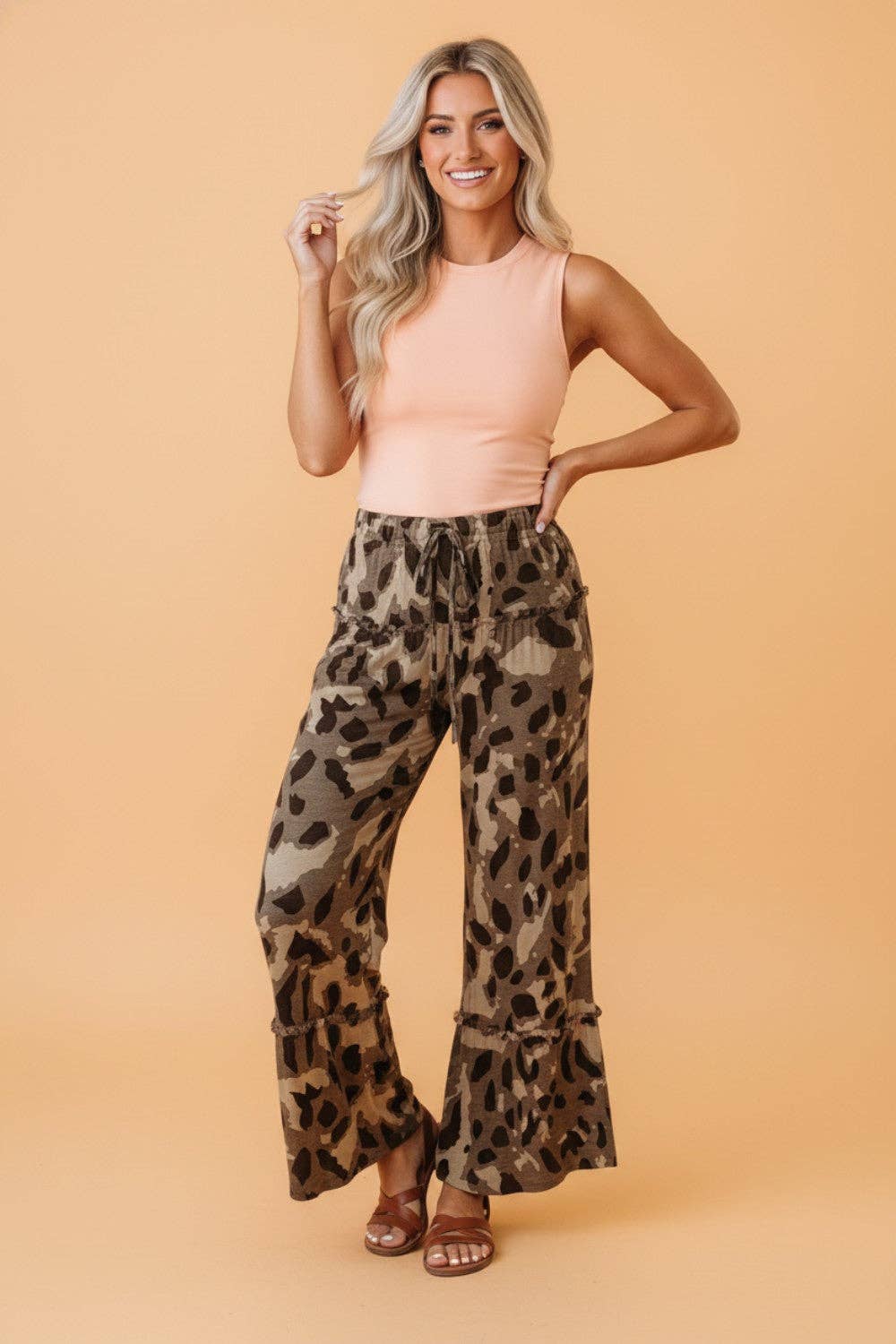 PRETTY BASH Abstract Camo & Leopard Wide Leg Pants