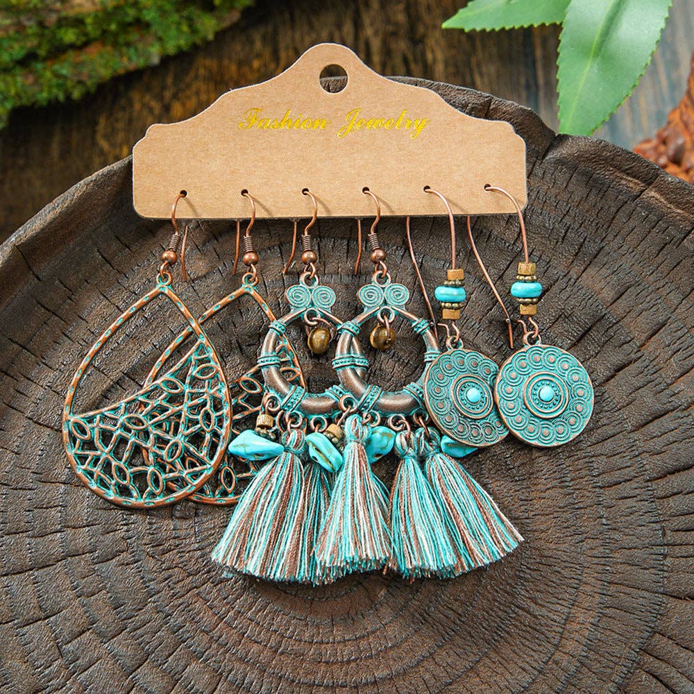 Boho Tassel Statement Earrings Jewelry Set: HQEF-1645